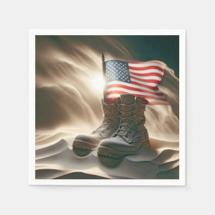 Serviette En Papier Le Drapeau Américain Des Bottes Militaires