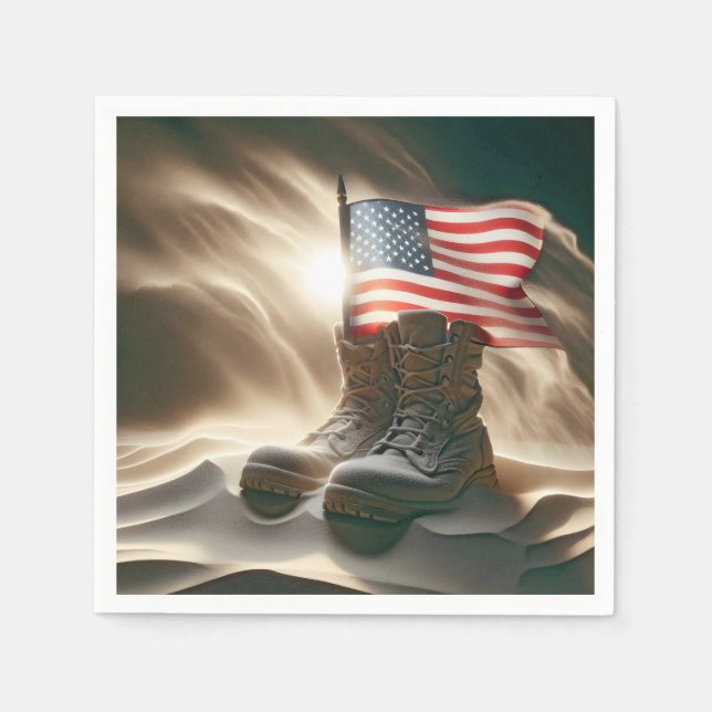 Serviette En Papier Le Drapeau Américain Des Bottes Militaires (Devant)