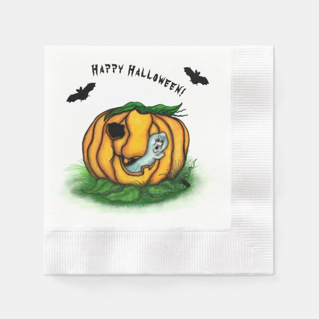 Serviette En Papier Le fantôme d'Halloween, chauve-souris, fantôme et  (Devant)