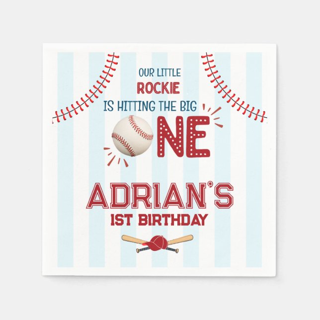 Serviette En Papier Le garçon de 1er anniversaire du baseball (Devant)