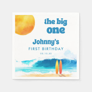 Serviette En Papier Le Grand 1er Anniversaire Surf Plage Aquarelle