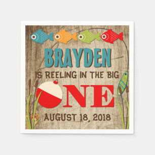 Serviette En Papier Le grand un anniversaire de pêche de garçons de