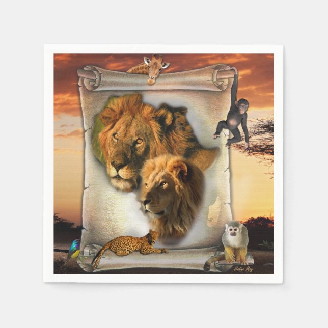 Serviette En Papier Le lion de la faune africaine (Devant)
