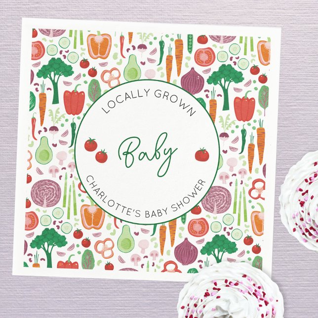 Serviette En Papier Le marché des agriculteurs Baby shower cultivé loc (Farmers market locally grown baby personalized baby shower party paper napkins)