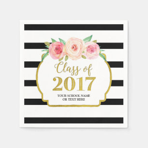 Serviette En Papier Le noir floral rose d'or barre l'obtention du