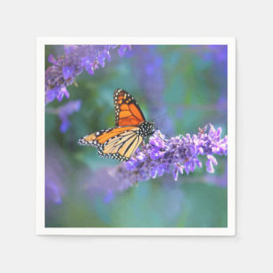 Serviette En Papier Le papillon Monarque sur la fleur lilas violette