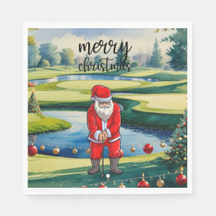 Serviette En Papier Le Père Noël golfant joue au golf à Noël