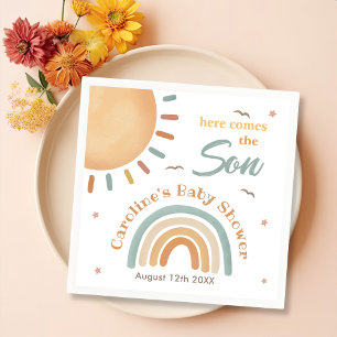 Serviette En Papier Le Petit Baby shower Soleil Arrive Ici Le Fils