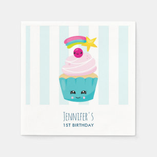 Serviette En Papier Le petit gâteau bleu mignon avec Kawaii font face