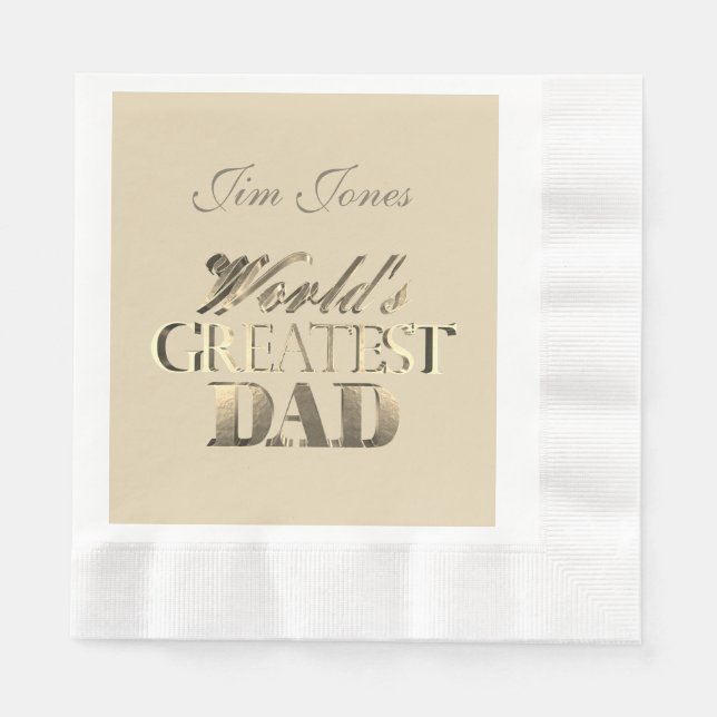 Serviette En Papier Le plus grand papa du monde Elegant Gold Look ivoi (Devant)
