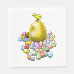 Serviette En Papier Le poussin de Pâques et l'oeuf de Pâques d'or