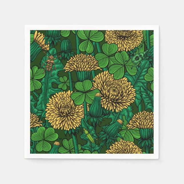 Serviette En Papier Le pré en vert et jaune (Devant)