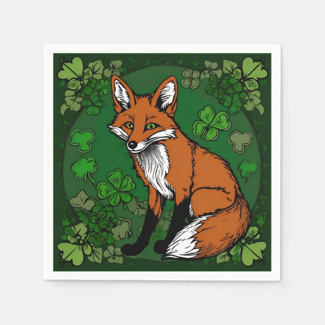 Serviette En Papier Le renard et les Shamrocks (Devant)
