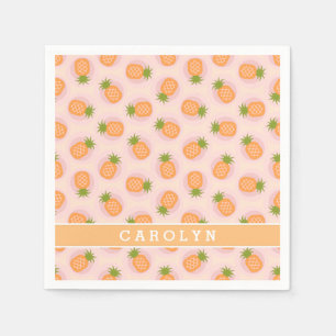 Serviette En Papier Le rétro ananas orange rose modèle le monogramme