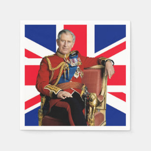 Serviette En Papier Le roi Charles III avec drapeau britannique