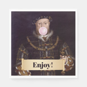 Serviette En Papier Le roi Henri VIII soufflant du chewing-gum rose