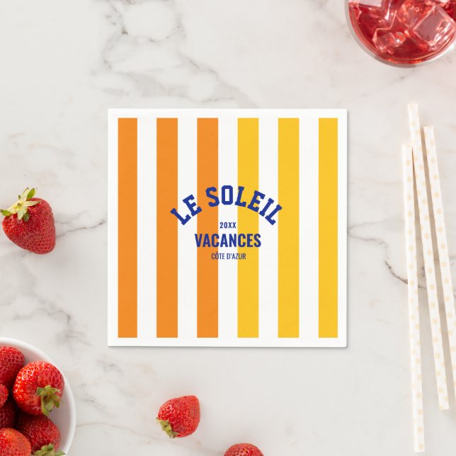 Serviette En Papier Le Soleil Vacances Côte d'Azur Cabana Stripe (En situation)