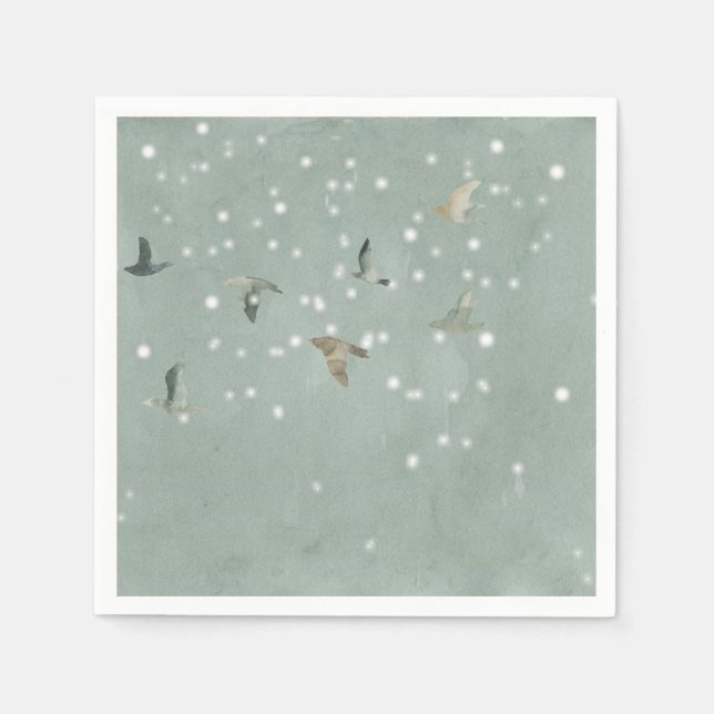 Serviette En Papier Le troupeau d'oiseaux dans l'aquarelle de neige (Devant)