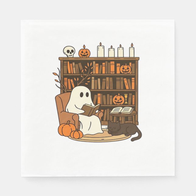 Serviette En Papier Lecture de fantôme dans la bibliothèque d'Hallowee (Devant)
