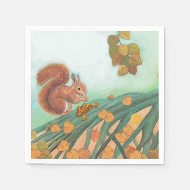 Serviette En Papier L'écureuil mignon mange une illustration de noiset (Devant)