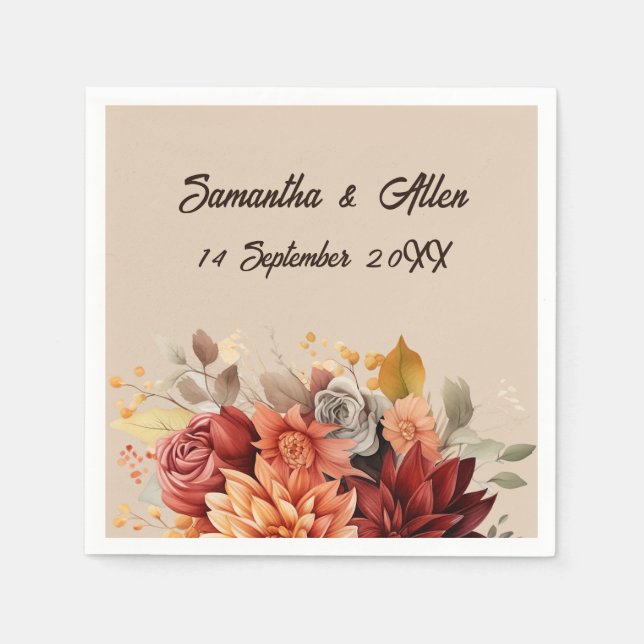 Serviette En Papier Légère Terracotta Automne Invitation Florale (Devant)