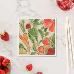 Serviette En Papier Légumes d'été aquarelle jardin carottes betteraves