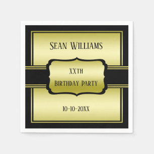 Serviette En Papier L'Elégant Homme's Gold & Black Birthday