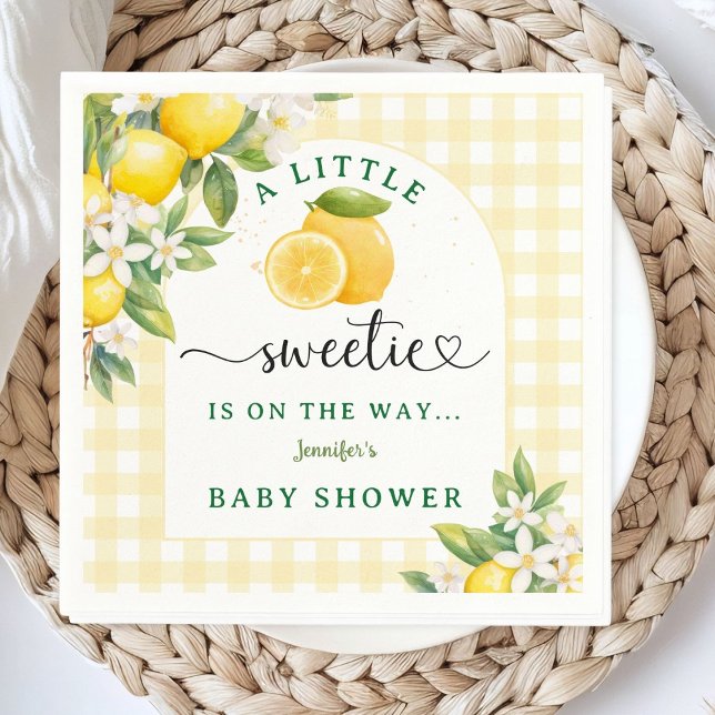 Serviette En Papier Lemon Citrus Baby Shower Yellow Gingham (Créateur téléchargé)