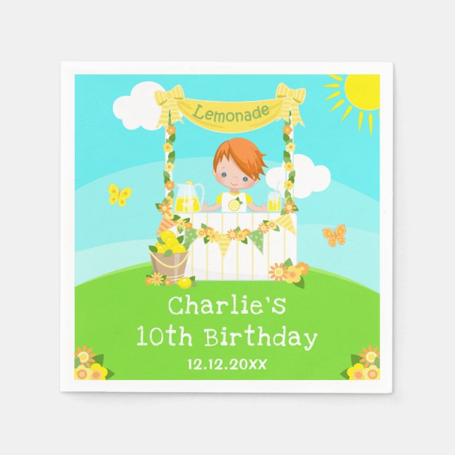 Serviette En Papier Lemonade Stand Birthday Red Hair Boy (Devant)