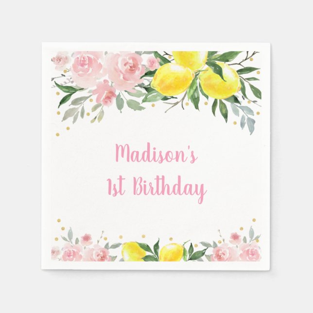 Serviette En Papier Lemonade Sunshine Rose Or Floral Anniversaire (Devant)