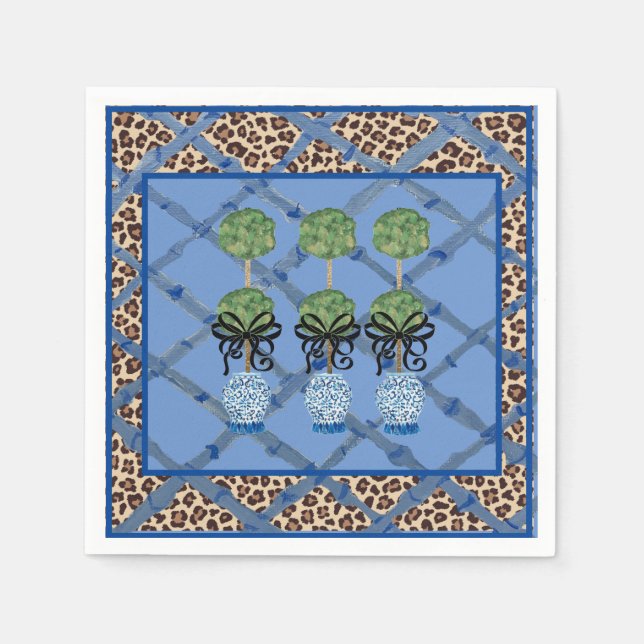 Serviette En Papier Leopard Bleu Bambou Chinoiserie Papier à jarre de  (Devant)