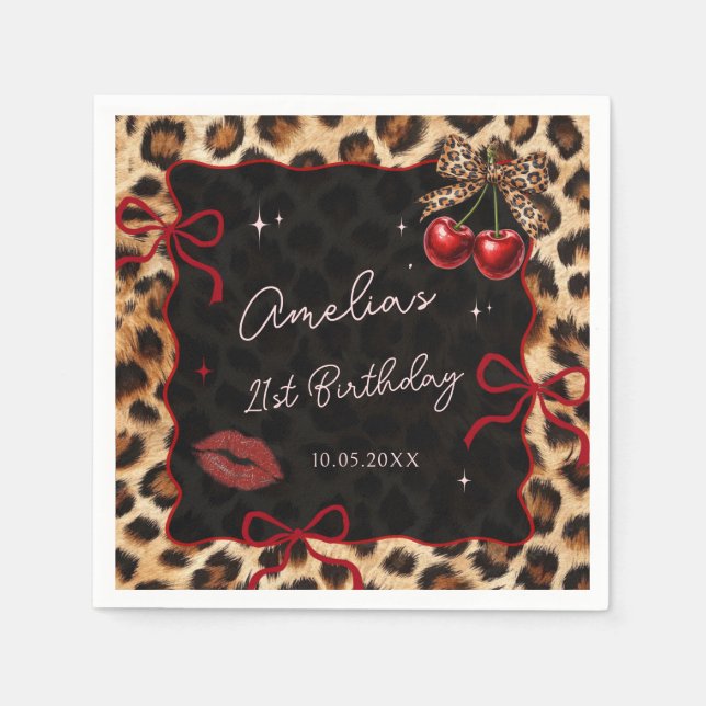 Serviette En Papier Leopard Cheetah Cherry Birthday Party Napkins (Devant)