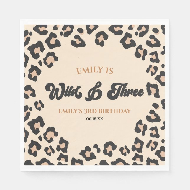 Serviette En Papier Leopard Cheetah Wild & Three 3e fête d'anniversair (Devant)