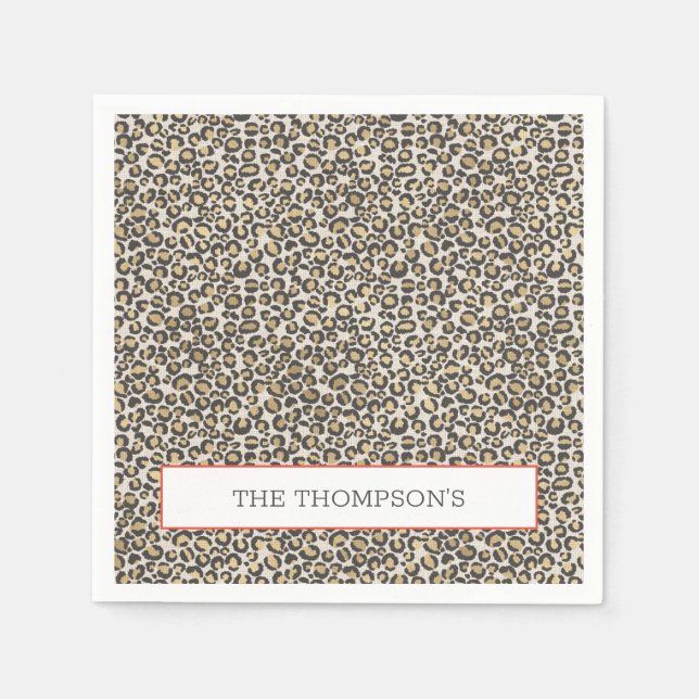 Serviette En Papier Leopard Linen Monogram Chic Safari Poster de anima (Devant)