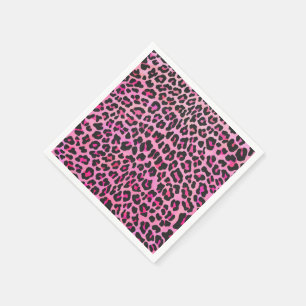 Serviette En Papier Léopard noir et rose chaud