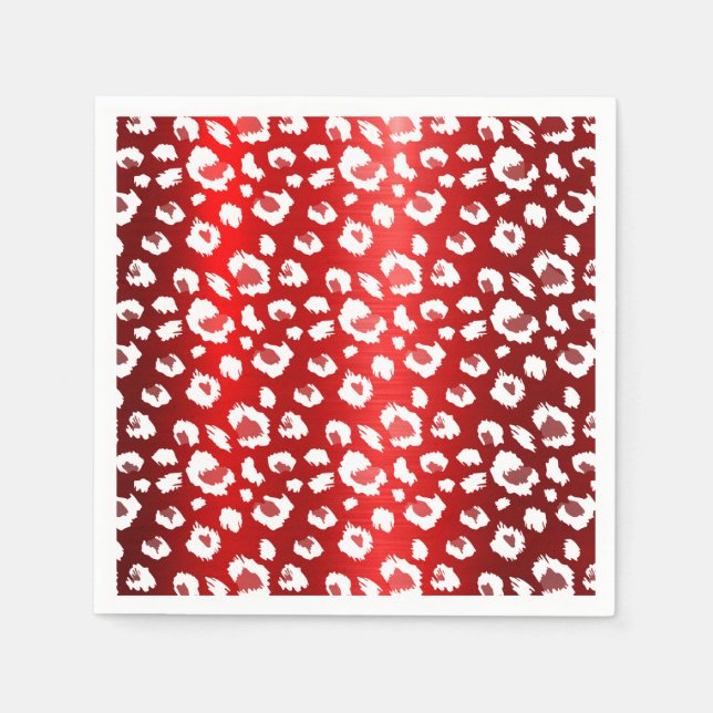 Serviette En Papier  Léopard Rouge Métallisé Élégant Chic Soirée  (Devant)
