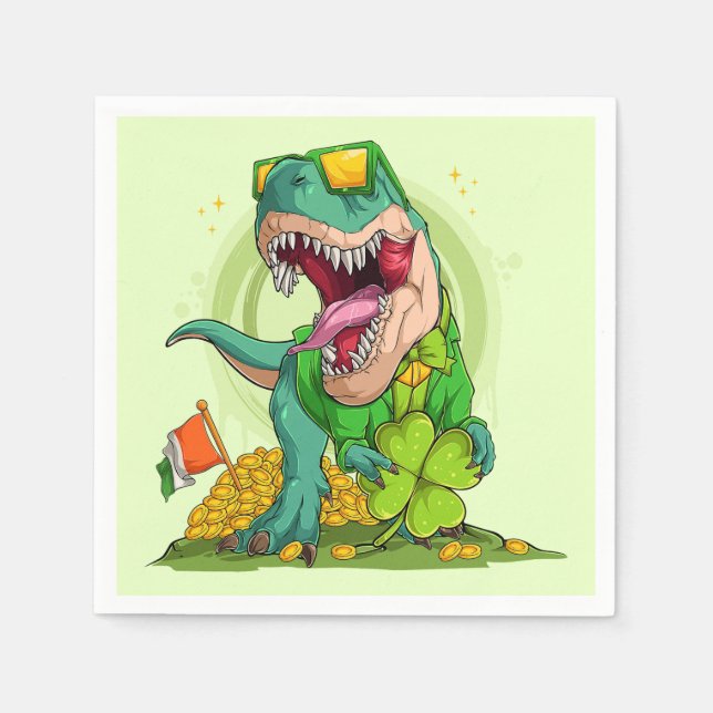 Serviette En Papier Leprechaun T-Rex St. Patrick's Day (Devant)