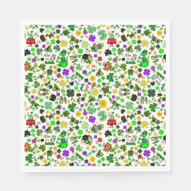 Serviette En Papier Leprechauns Champignons d'or Shamrock Kiss Me Irla (Devant)