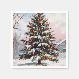 Serviette En Papier Les arbres de Noël paysage enneigé hiver