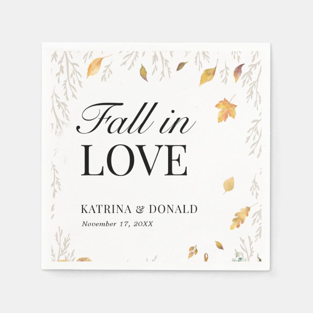 Serviette En Papier Les feuilles d'automne tombent dans l'amour Mariag (Devant)