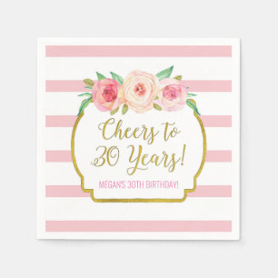 Serviette En Papier Les fleurs roses à 30 ans d'anniversaire