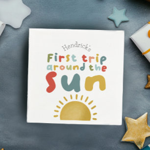 Serviette En Papier Les Garçons Joli 1Er Voyage Autour De L'Anniversai