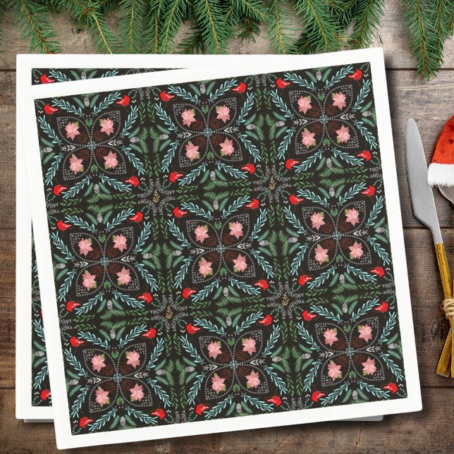 Serviette En Papier Les hivers Les flocons de neige, Poinsettias, Card (Créateur téléchargé)