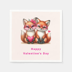 Serviette En Papier Les mignons renards orange en amour Saint-Valentin