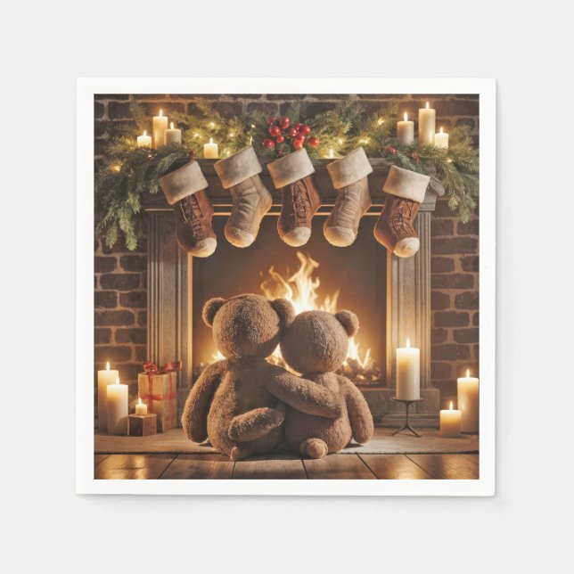Serviette En Papier Les Nounours de Noël inondés (Devant)