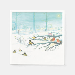 Serviette En Papier Les oiseaux forestiers en hiver