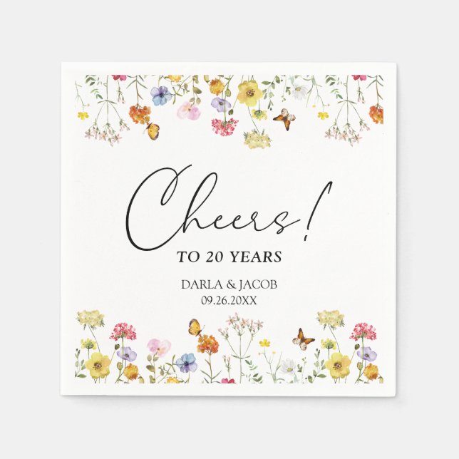 Serviette En Papier Les papillons fleurs sauvages Boho Anniversaire de (Devant)