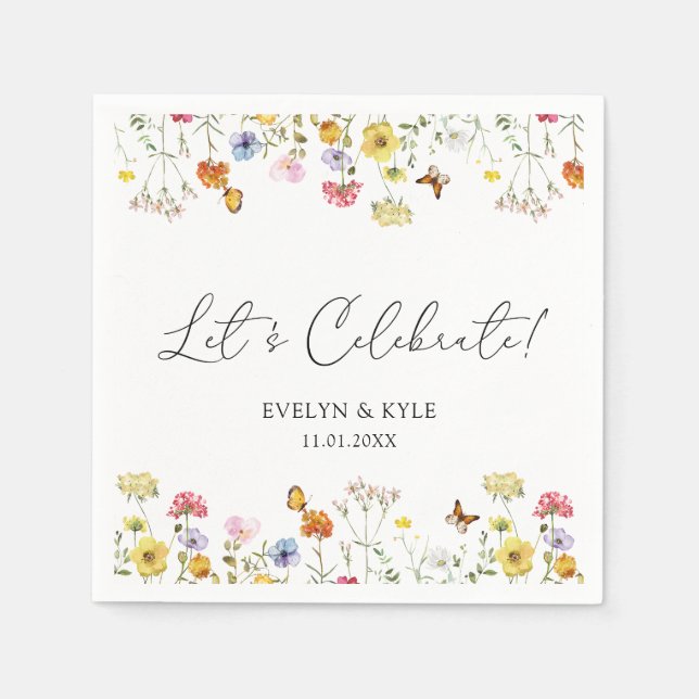 Serviette En Papier Les papillons fleurs sauvages Boho Célébrons (Devant)