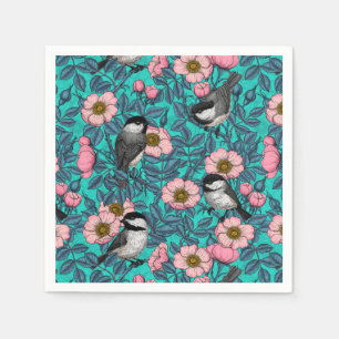 Serviette En Papier Les poulets dans la nature rose, rose et bleu