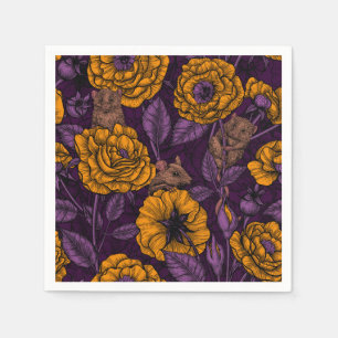 Serviette En Papier Les souris font la fête en orange et violet